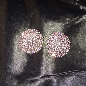 Black and pink large circle earrings